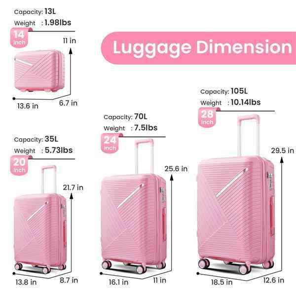 12 Liter Air Fryer Pink Travel Luggage 4-piece Set