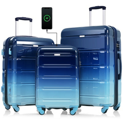 3-piece Luggage Blue 3-piece Luggage 20 Inches With USB Port