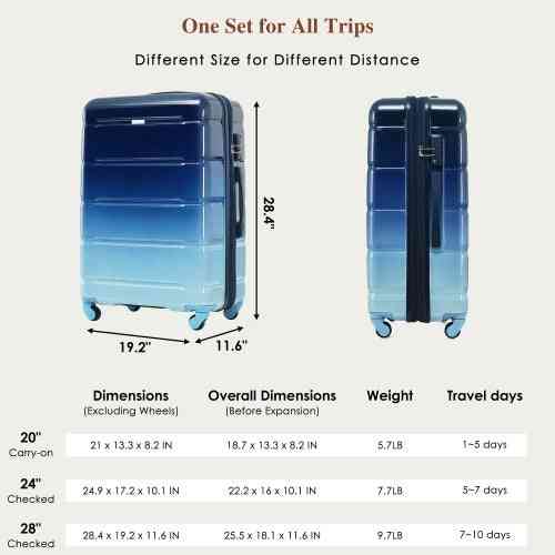 3-piece Luggage Blue 3-piece Luggage 20 Inches With USB Port