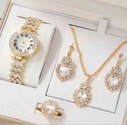 5 Piece Jewelry Set Gold Watch Suit2 Quartz Watch Necklace Bracelet Ring Stud Earrings 5 Piece Set