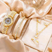 5 Piece Jewelry Set Gold Watch Suit3 Quartz Watch Necklace Bracelet Ring Stud Earrings 5 Piece Set