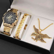 5 Piece Jewelry Set Golden Eagle Watch Suit Quartz Watch Necklace Bracelet Ring Stud Earrings 5 Piece Set