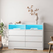 6 Drawer Dresser White 6 Drawer Dresser With LED Lights Modern Dressers Drawers With Sturdy Frame