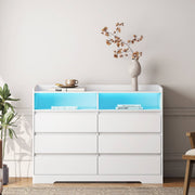 6 Drawer Dresser White 6 Drawer Dresser With LED Lights Modern Dressers Drawers With Sturdy Frame