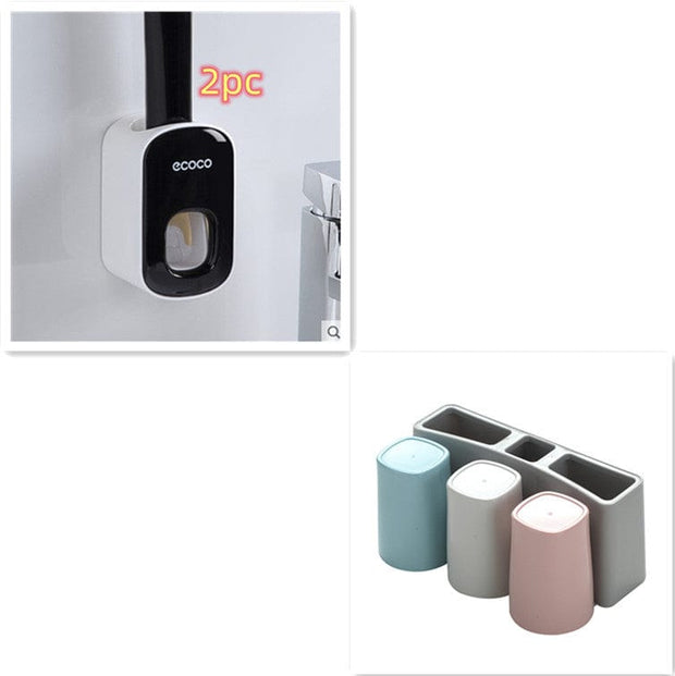 Automatic Toothpaste Dispenser Black2PC Three cups Wall Mounted Automatic Toothpaste Holder Bathroom Accessories Set Dispenser