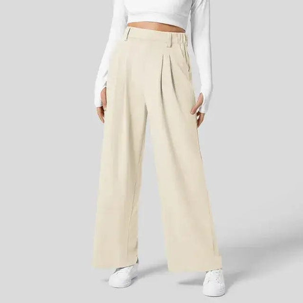 Beige / Extra Large Solid Wide Leg Pants For Woman Work Business