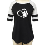 Black / Extra Extra Extra Extra Extra Large Dog Paw Print T-shirt Top for Woman