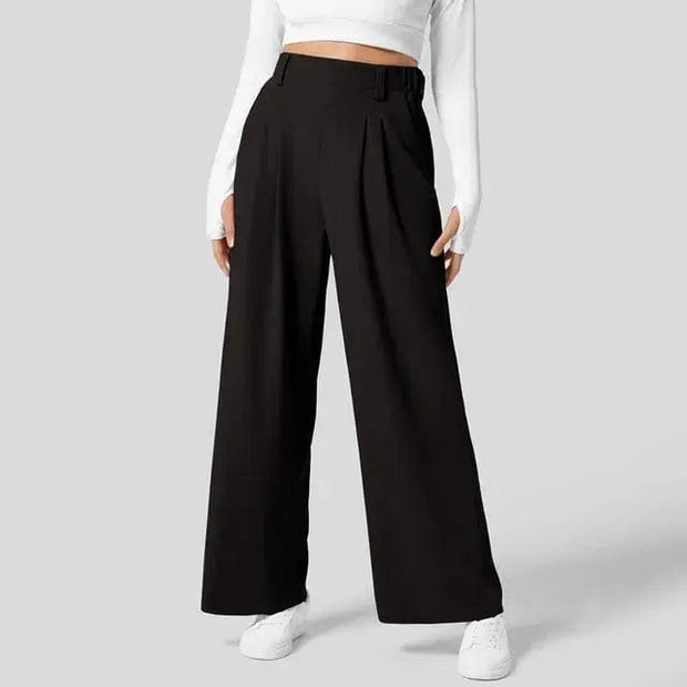 Black / Extra Extra Large Solid Wide Leg Pants For Woman Work Business