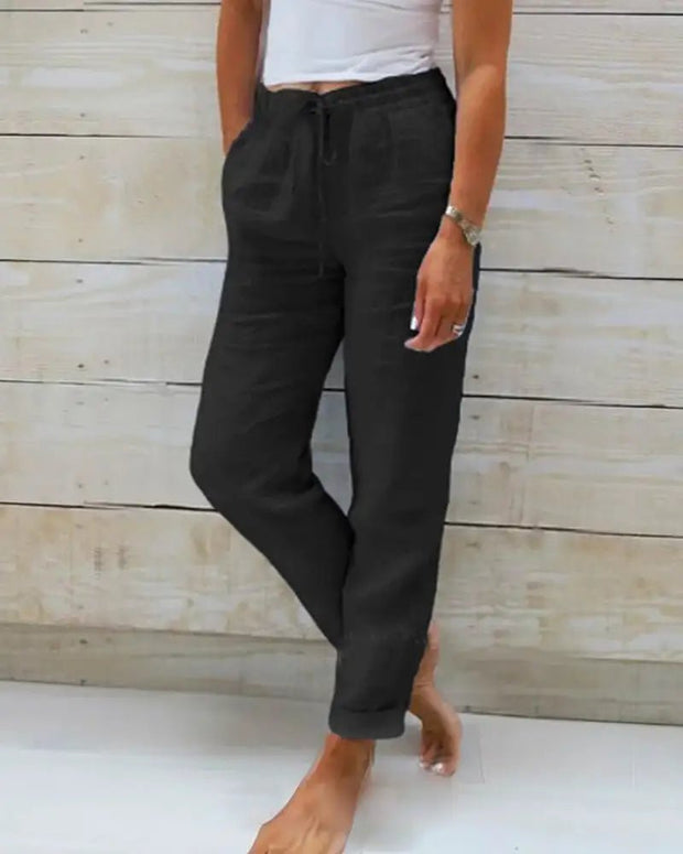 Black / Extra Large Linen Pants For Woman