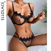 Black / L Ellolace Sensual Lingerie Woman Transparent Lace Exotic Costumes