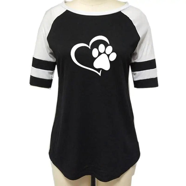 Black / Small Dog Paw Print T-shirt Top for Woman