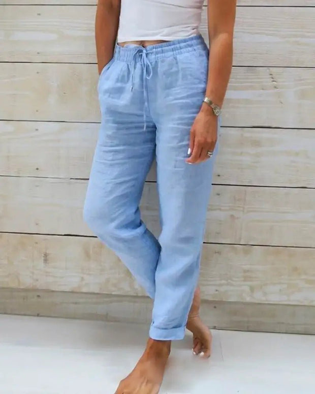 Blue / Three Extra Large Linen Pants For Woman