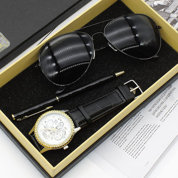 Business Sunglasses Men's Quartz Watch Business Sunglasses Sunglasses Pen Gift Set