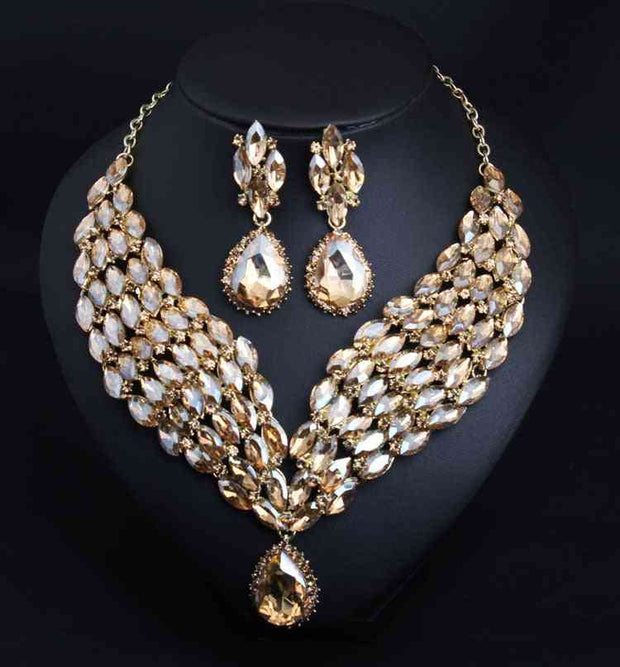 Crystal Necklace Earring Set Champagne Crystal Necklace Earring Set