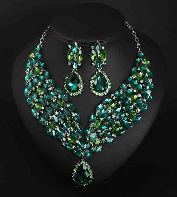 Crystal Necklace Earring Set Green Crystal Necklace Earring Set