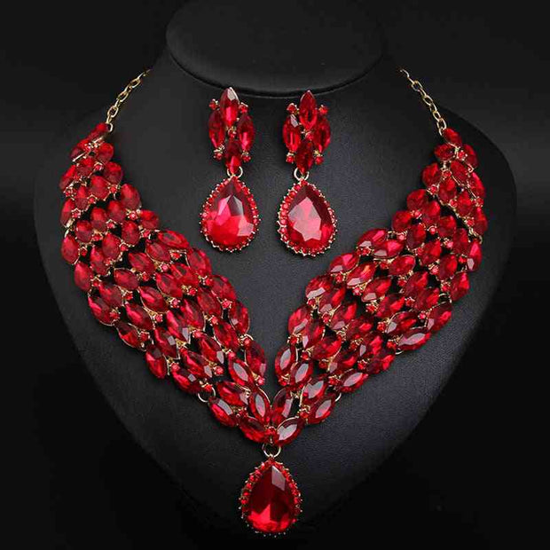 Crystal Necklace Earring Set Red Crystal Necklace Earring Set