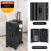 Cup Holder And USB Charging Travel Lugga Pro Aluminum Frame Black / 20 Inches Cup Holder And USB Charging Travel Luggage