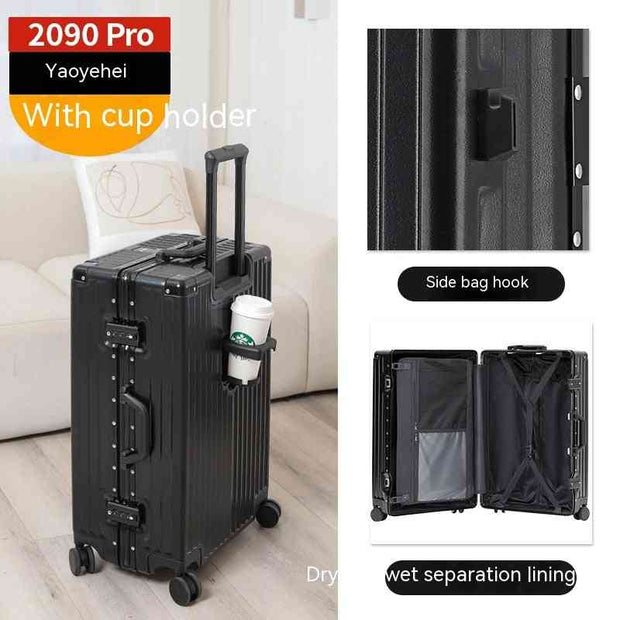 Cup Holder And USB Charging Travel Lugga Pro Aluminum Frame Black / 20 Inches Cup Holder And USB Charging Travel Luggage