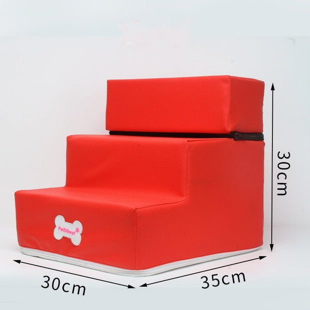 Dog Stairs Red / 3 layers Dog Stairs Pet Ladder Sponge Steps