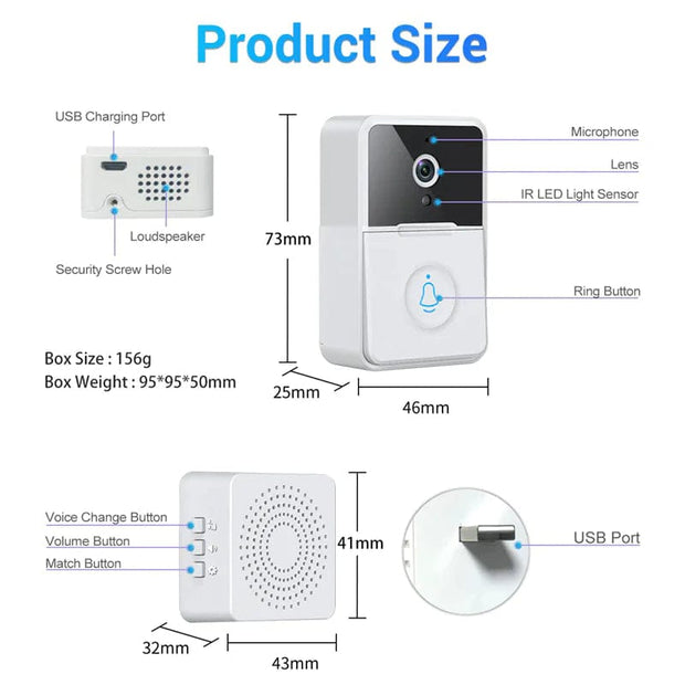 Doorbell Intercom Video Camera Wireless Security Smart WiFi Doorbell Intercom Video Camera Door Ring Bell Chime