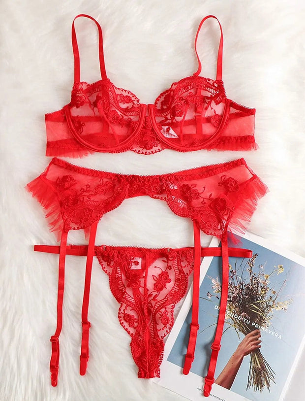 Ellolace Sensual Lingerie Woman Red Lace