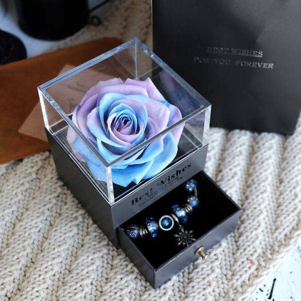 Eternal Flower Rose Blue Eternal Flower Rose Jewelry Box for Valentines Day