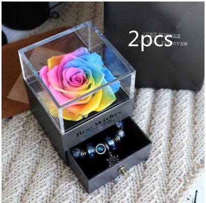 Eternal Flower Rose Colorful2pcs Eternal Flower Rose Jewelry Box for Valentines Day