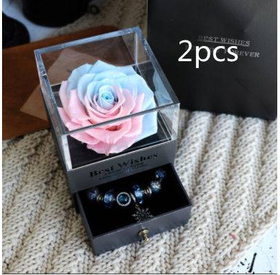 Eternal Flower Rose Pink blue2pcs Eternal Flower Rose Jewelry Box for Valentines Day