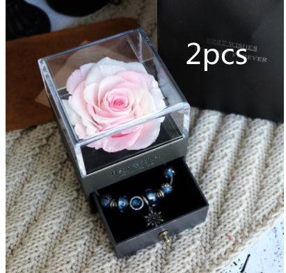 Eternal Flower Rose Pink white2pcs Eternal Flower Rose Jewelry Box for Valentines Day