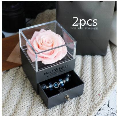 Eternal Flower Rose Pink2pcs Eternal Flower Rose Jewelry Box for Valentines Day