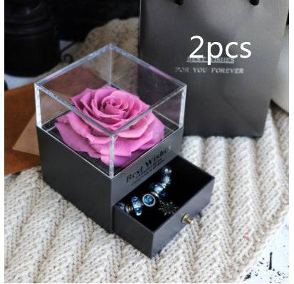 Eternal Flower Rose Purple pink2pcs Eternal Flower Rose Jewelry Box for Valentines Day