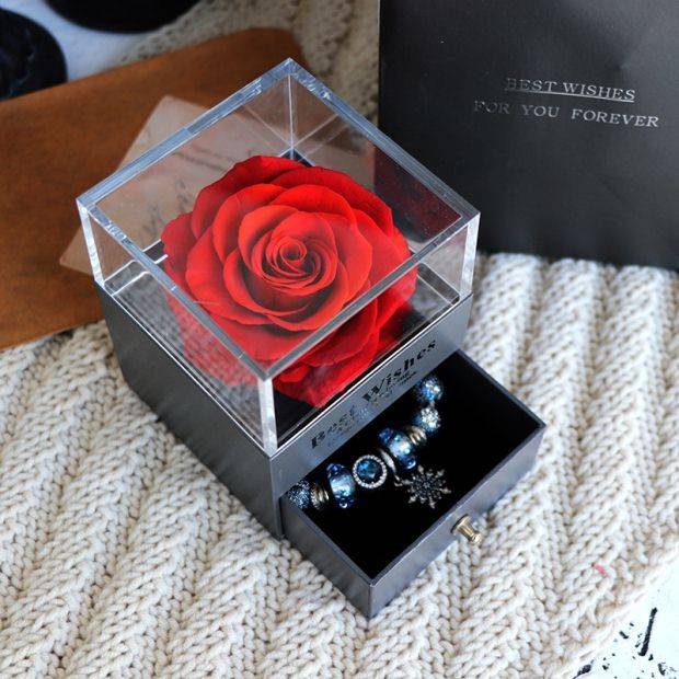 Eternal Flower Rose Red Eternal Flower Rose Jewelry Box for Valentines Day