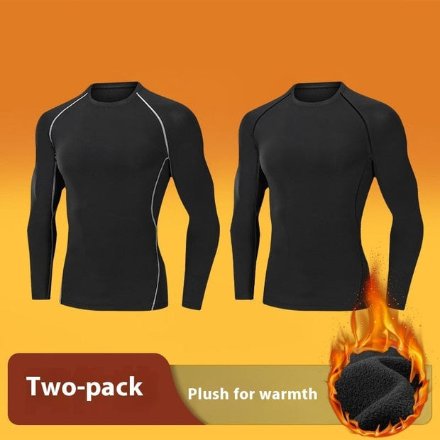 Fleece-lined Quick-drying Tights Black Two  piece Set / 3XL Tights Men's Winter Fleece-lined Quick-drying Warm Keeping Sports Underwear Base High Elastic Training Running Outfit