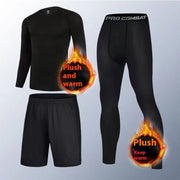 Fleece-lined Quick-drying Tights Magic Black Three  piece Set / 3XL Tights Men's Winter Fleece-lined Quick-drying Warm Keeping Sports Underwear Base High Elastic Training Running Outfit