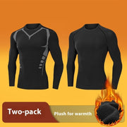 Fleece-lined Quick-drying Tights Magic Black Two  piece Set / 3XL Tights Men's Winter Fleece-lined Quick-drying Warm Keeping Sports Underwear Base High Elastic Training Running Outfit