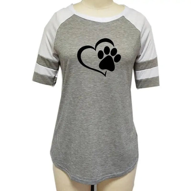 Gray / Extra Extra Extra Extra Extra Large Dog Paw Print T-shirt Top for Woman