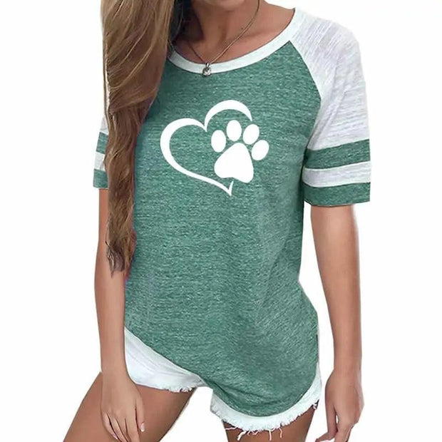 Green / Extra Extra Extra Extra Extra Large Dog Paw Print T-shirt Top for Woman