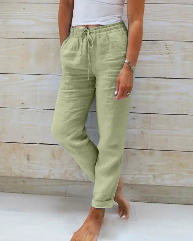 Green / Large Linen Pants For Woman