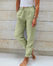 Green / Medium Linen Pants For Woman