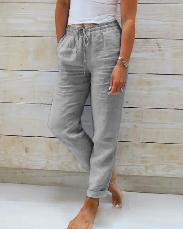 Grey / Medium Linen Pants For Woman