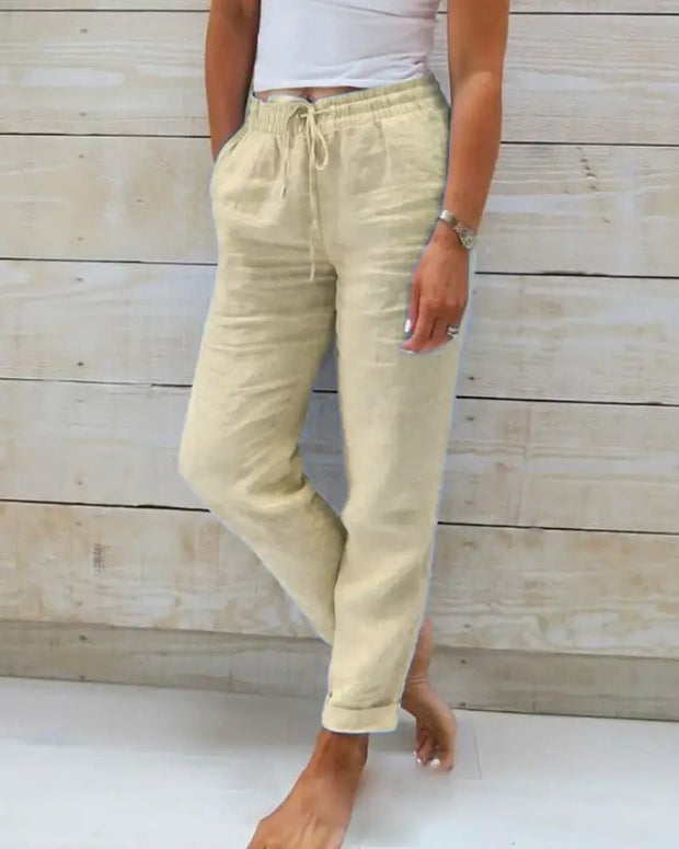 Khaki / Extra Large Linen Pants For Woman