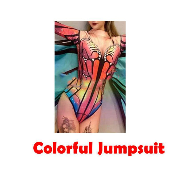 Ladies Fashion Personality Butterfly Cat As long as the color jumpsuit / L Ladies Fashion Personality Butterfly Catwalk Costumes