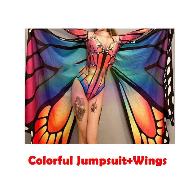 Ladies Fashion Personality Butterfly Cat Colorful onesie and wings / L Ladies Fashion Personality Butterfly Catwalk Costumes