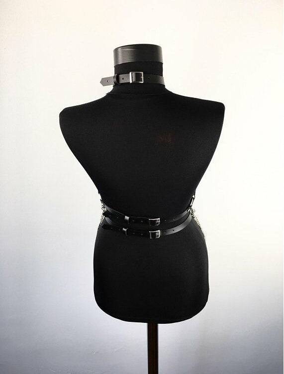 Leather belt chain costumes accessories Black Leather belt chain costumes accessories