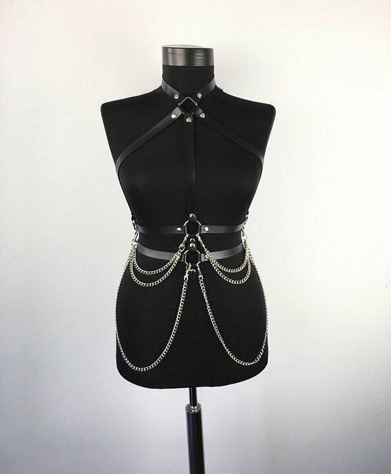 Leather belt chain costumes accessories Black Leather belt chain costumes accessories