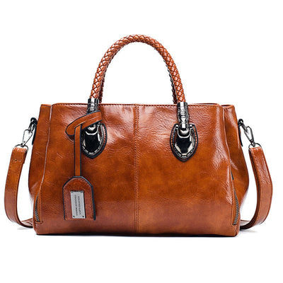 leather luxury handbags Brown / Q1pc Women Vintage Oil Wax leather luxury handbags