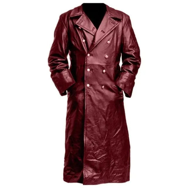 Leather Trench Coat Red / 4XL Black Leather Trench Coat