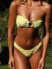 Light Yellow / Large Sexy Floral Bikinis for Woman