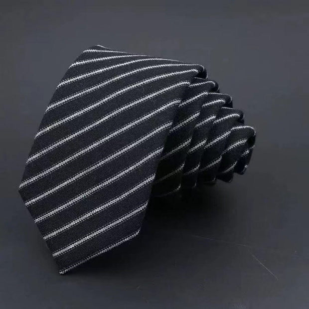 Men's Business Fashion Striped Solid Col Black Background And White Thickened Sanded Fabric Hand Hit Men's Business Fashion Striped Solid Color Tie Cotton Formal Wear