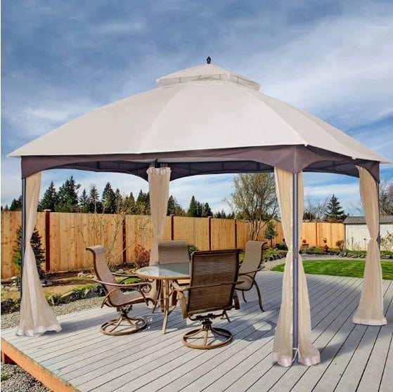 Metal Gazebo Beige Soft-topped Metal Gazebo With Mosquito Nets And Sun Blinds